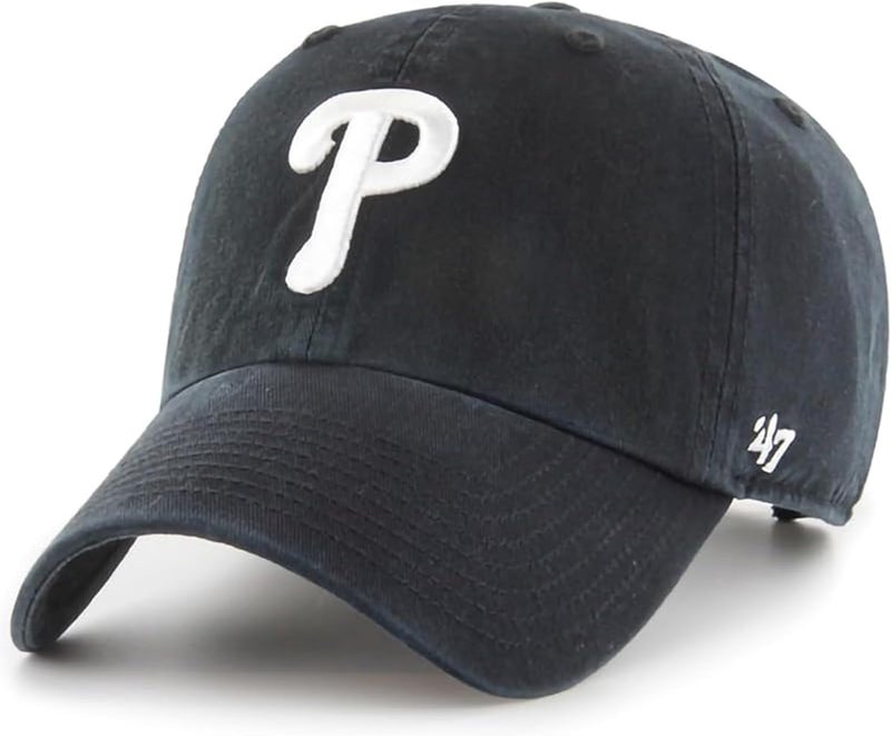 47 Brand MLB Black White Primary Logo Clean Up Adjustable Baseball Cap Hat, Adult One Size Fits All - Image 1